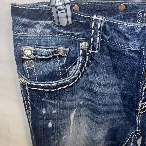 Miss Me Women’s Boyfriend Capris Sz 30x26 Blue Distressed Western Rodeo Cowgirl - Picture 5 of 12